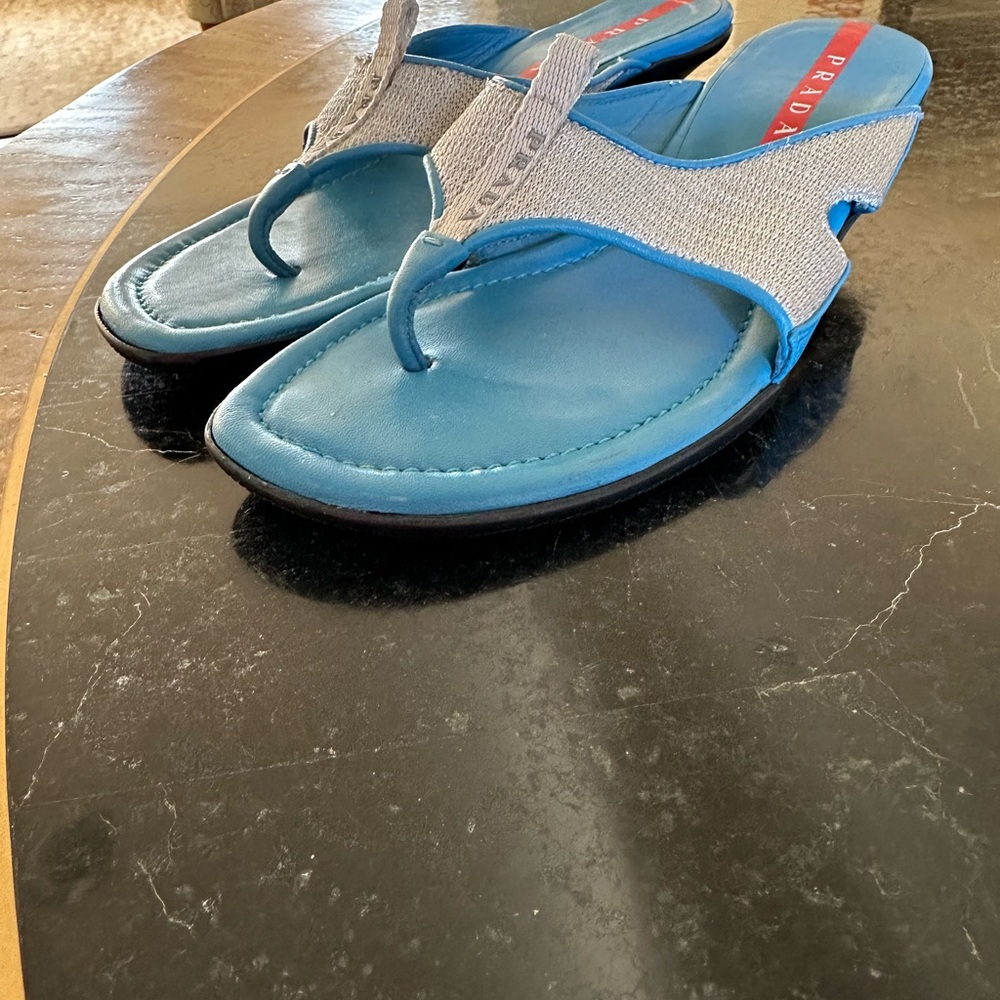 Prada Turquoise and Silver Sandals - Picture 2 of 8